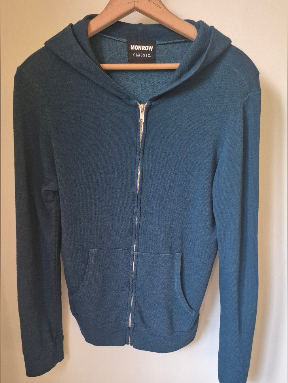 Monrow Classic Supersoft Zip Hoodie Teal Blue Size XS Athleisure Minimalist